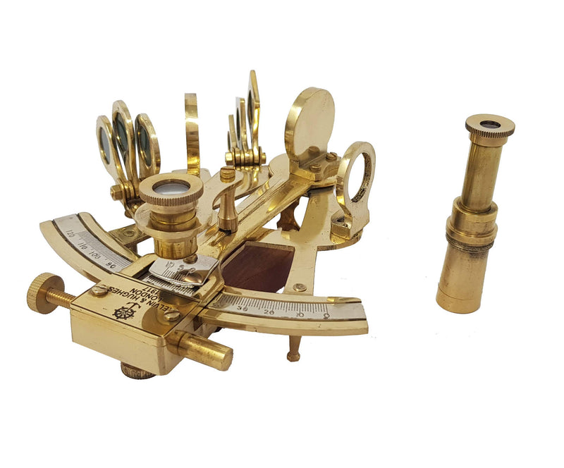 Brass Nautical - Sextant Brass Navigation Instrument Sextante Navegacion Marine Sextant in Hardwood Gift Box (4 inches, Shiny Brass)