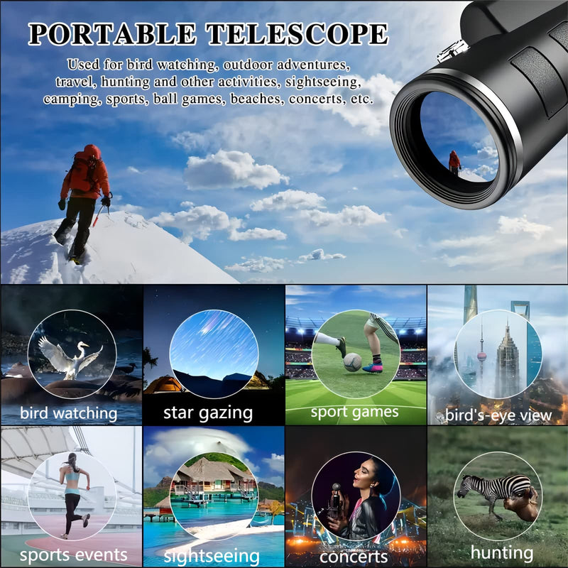 Monocular for Adults High Powered,with Smartphone Adapter & a Tripod Handheld Monocular Telescope,Night Vision Zoom Monocular for Hunting, Star Gazing Star-Scope, Black