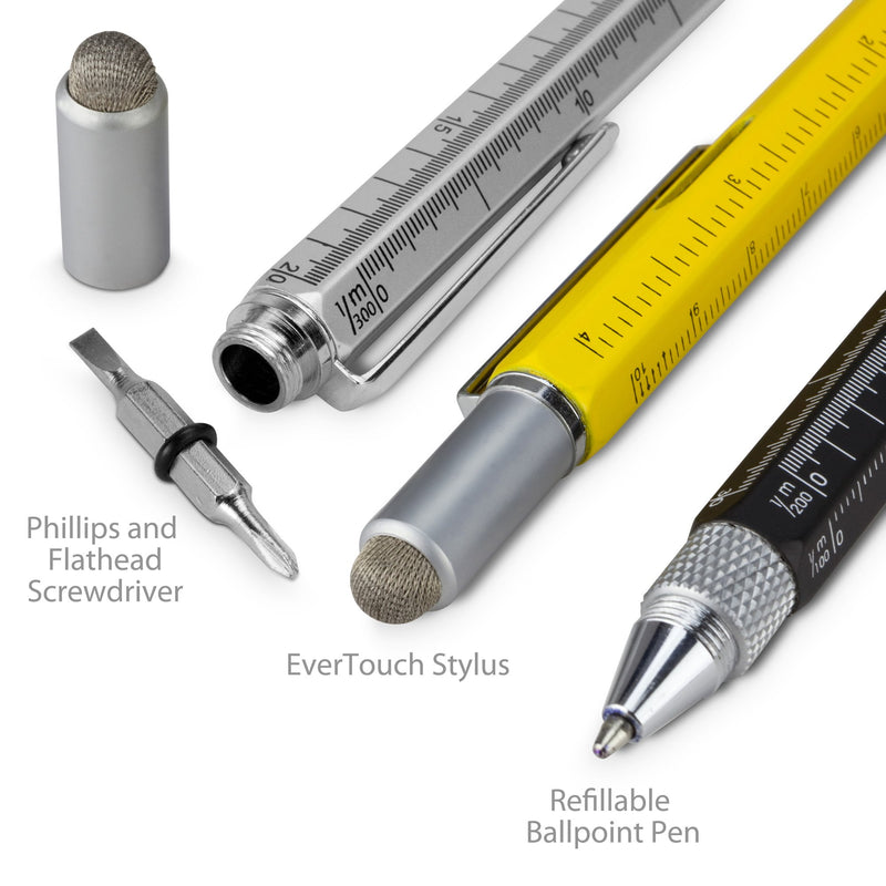 Stylus Pen, BoxWave [Universal EverTouch Builder Stylus] Fiber Tip Stylus - Built in Level, Ballpoint, Rule for - Yellow