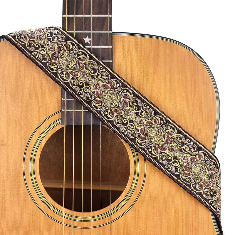CLOUDMUSIC Guitar Strap Jacquard Weave Strap With Leather Ends Vintage Classical Pattern Design Guitar Picks Free(Classic Pattern Brown) Classic Pattern Brown