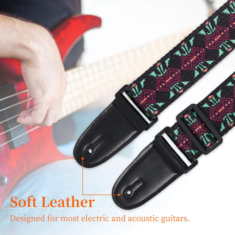 WOGOD Guitar Strap Adjustable Guitar Strap for Acoustic Electric and Bass Guitars (Black green)