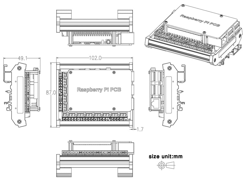 [AUSTRALIA] - DIN Rail Mount Pinout Breakout Terminal Block Module for Raspberry Pi A+ 3A+ B+ 2B 3B 3B+ 4B Zero Zero-W 
