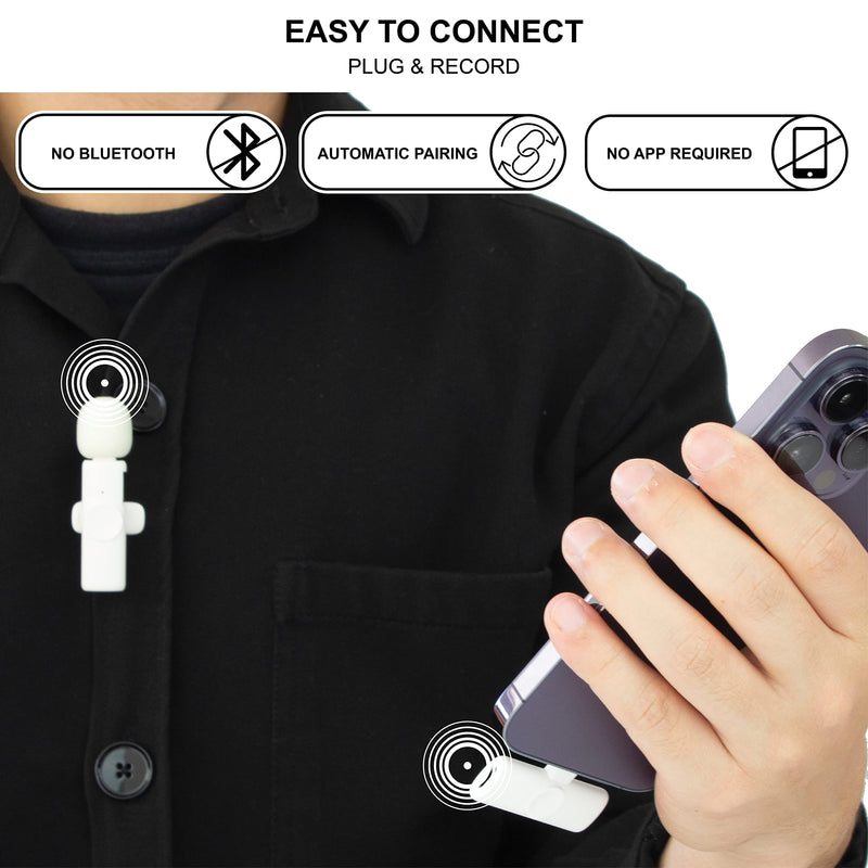 [AUSTRALIA] - MANA Wireless Lavalier Microphone with Active Noise Reduction, Wireless Microphone for iPhone, Lapel Clip On Wireless Mic for Content Creator, Wireless Mini Microphone for Lightning Port - White 