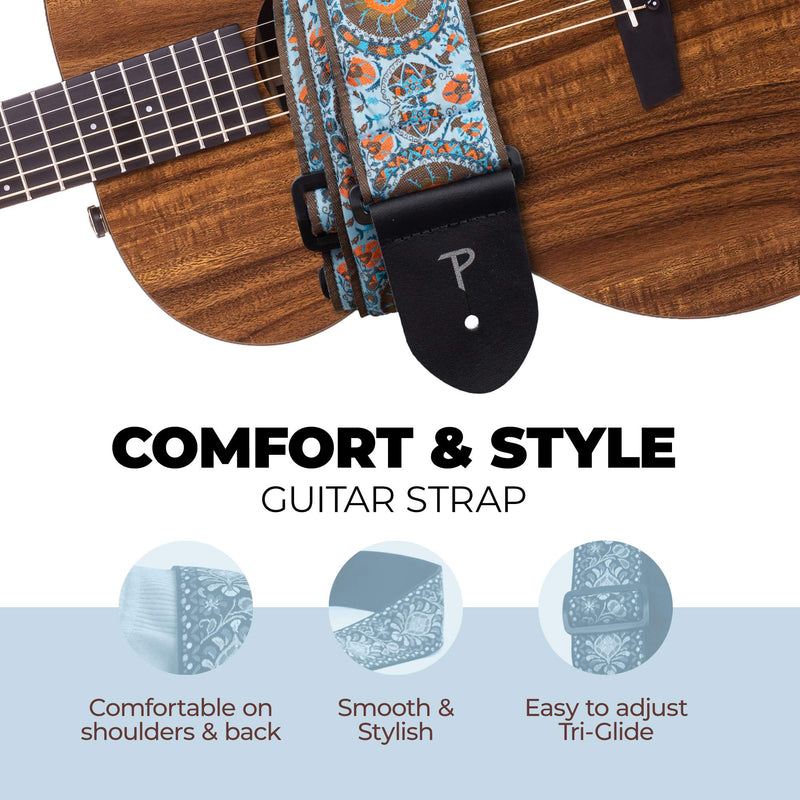 Perri’s Leathers Ltd. - Guitar Strap - Nylon - Jacquard - Adjustable - For Acoustic/Bass/Electric Guitars - Made in Canada Blue/Orange