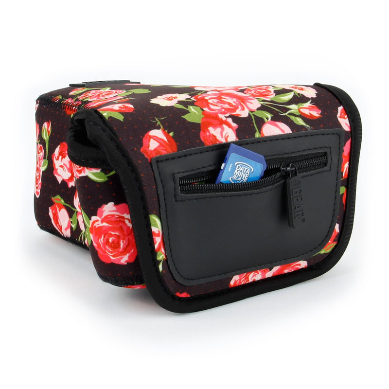 USA GEAR DSLR Camera Sleeve Case (Floral) with Neoprene Protection, Holster Belt Loop and Accessory Storage - Compatible with Nikon D3100, Canon EOS Rebel SL2, Pentax K-70 and Many More Floral