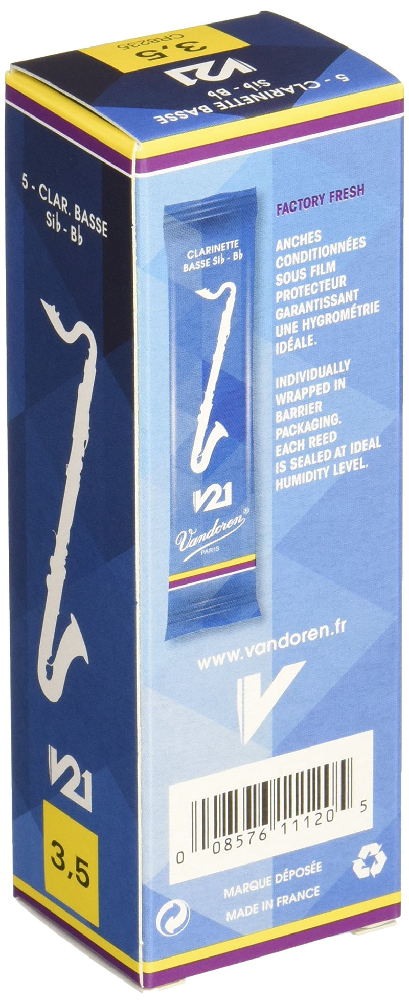 Vandoren CR8235 Bass Clarinet V21 Reeds Strength 3.5, Box of 5