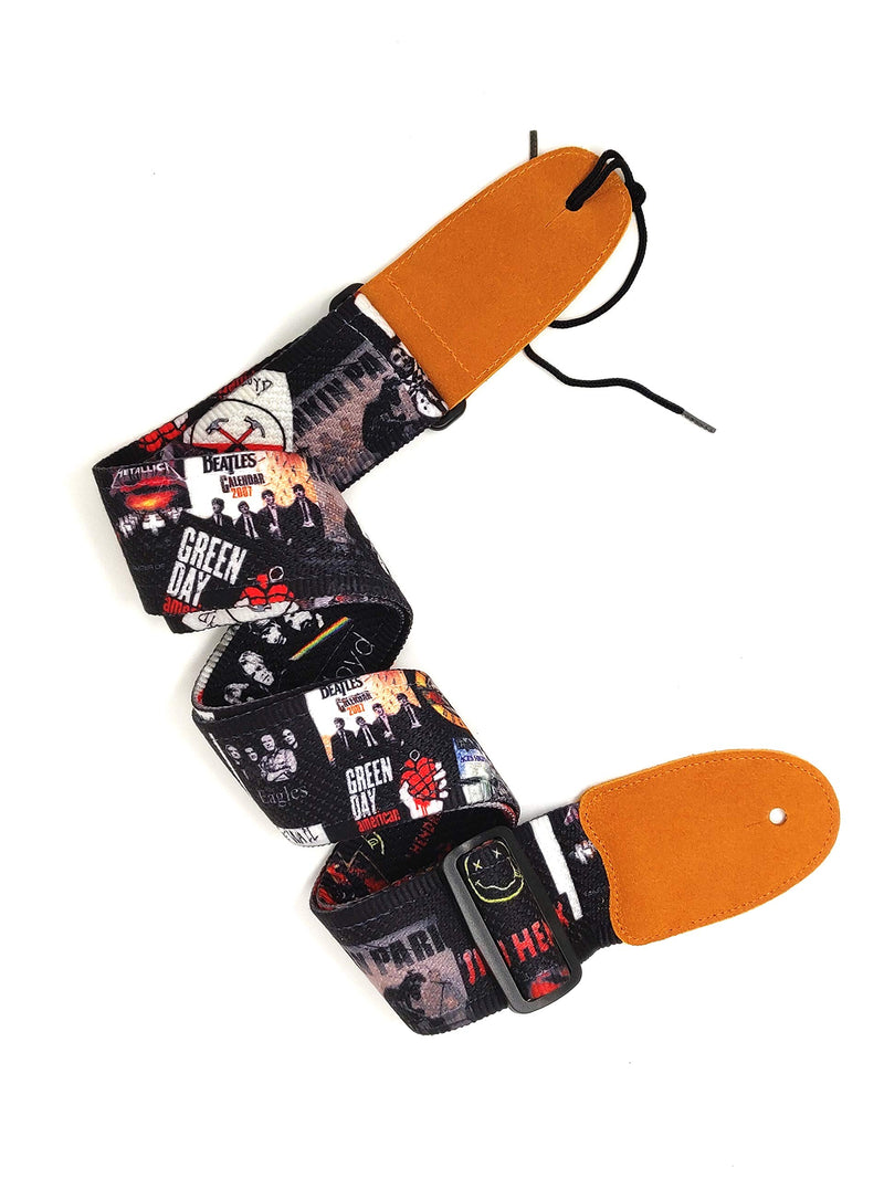 Rock Bands Cotton 2.3 Inches Wide Guitar Strap | 100% Cotton with genuine leather