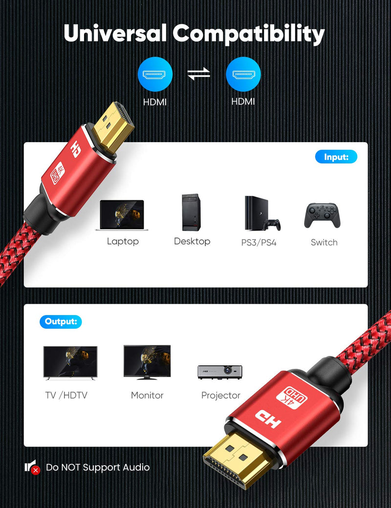 [2 Pack]4K HDMI Cable 6Feet Capshi High Speed 18Gbps HDMI 2.0 Cable,4K HDR,3D,2160P,1080P,Ethernet-Nylon Braided HDMI Cord Compatible UHD TV,Blu-ray,PS5/4,PC,Projector 6.6 feet