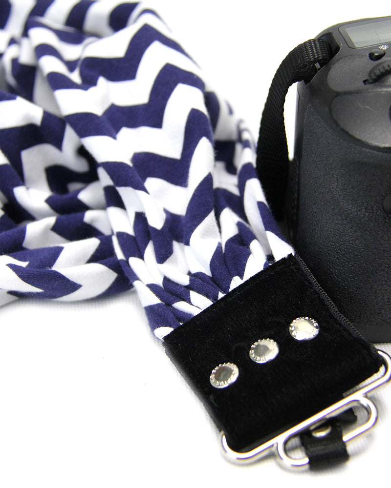 Capturing Couture Adjustable Scarf Camera Strap for DSLR or Mirrorless Camera, Stretch Material, USA Made - Chevron Navy Blue