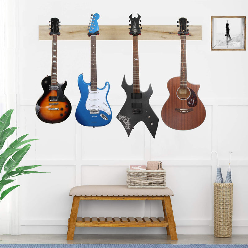 Guitar Wall Mount Hanger, Moodve Auto-lock Guitar Holder,Wooden Base Guitar Hanger, Black Guitar Hook Stand For Acoustic Guitar, Electric Guitar