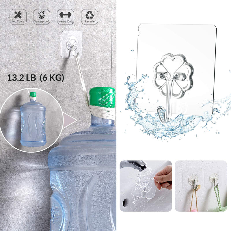 HangerSpace Adhesive Hooks, Transparent Reusable Sticky Hooks 13.2LB Heavy Duty Seamless Hooks Rotating Ceiling Hooks Wall Hanger Hooks Utility Hooks for Kitchen Bathroom Window - 10 Packs