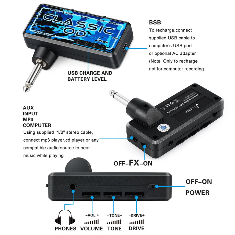 [AUSTRALIA] - Donner Guitar Headphone AMP Classic OD Pocket FX Verb Rechargeable Mini Practice Amplifier 