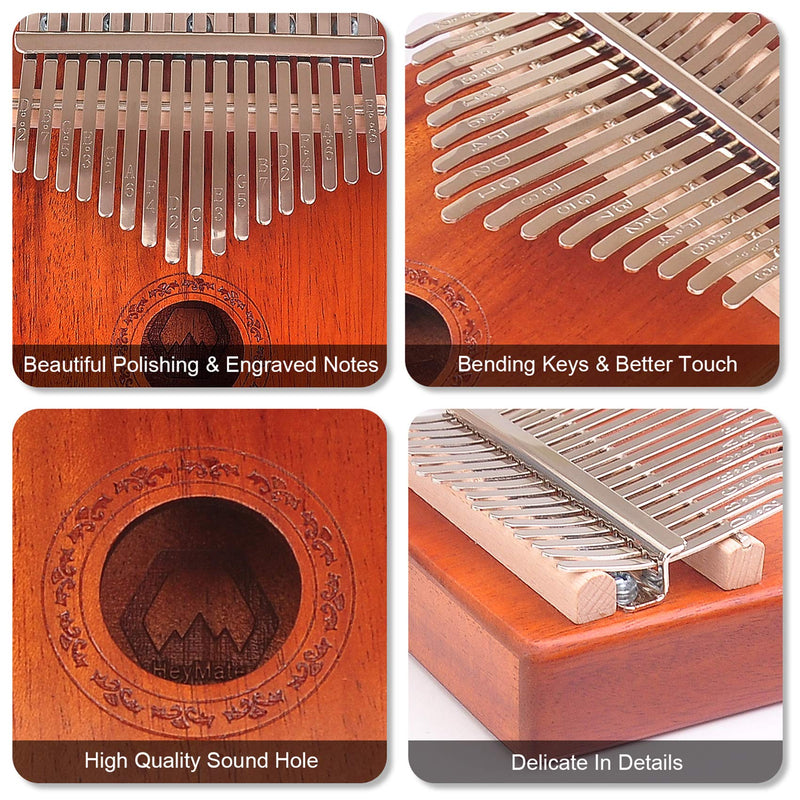 HeyMate Kalimba 17 keys Thumb Piano with Study Instruction and Tune Hammer, Portable Hand Piano Mbira Sanza Mahogany Body Ore Metal Tines Perfect Gift for Beginners