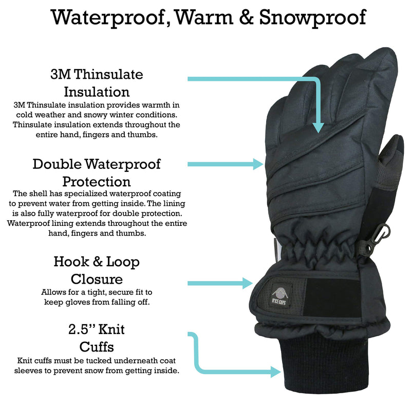 N'Ice Caps Kids Thinsulate Waterproof Bulky Winter Snow Ski Glove With Ridges Black 1 3-4 Years