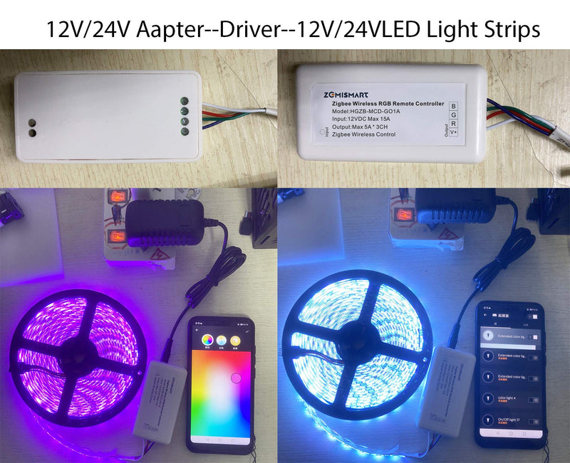 zemismart Zigbee ZLL RGB LED Light Strips Controller 12V Zigbee Timer Driver Compatible with Amazon Alexa Echo Plus