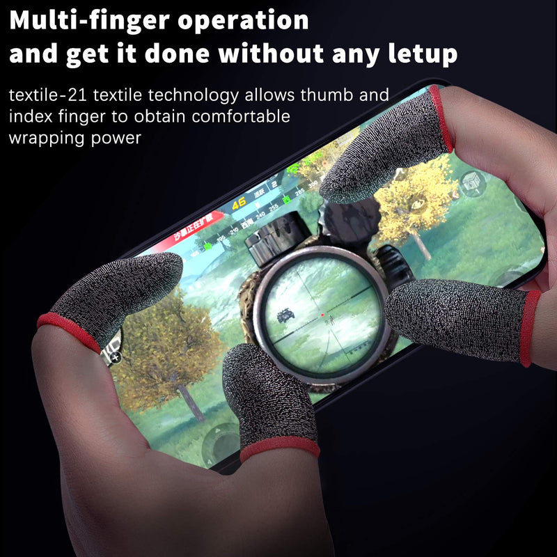 MOMOFLY 50% Silver Fiber Highly Sensitive Gaming Finger Sleeves (10 Pack) Touch Screen Breathable Anti-Sweat Shoot Aim Finger Cot for PUBG Mobile, Rules of Survival, for Android iOS Tablet