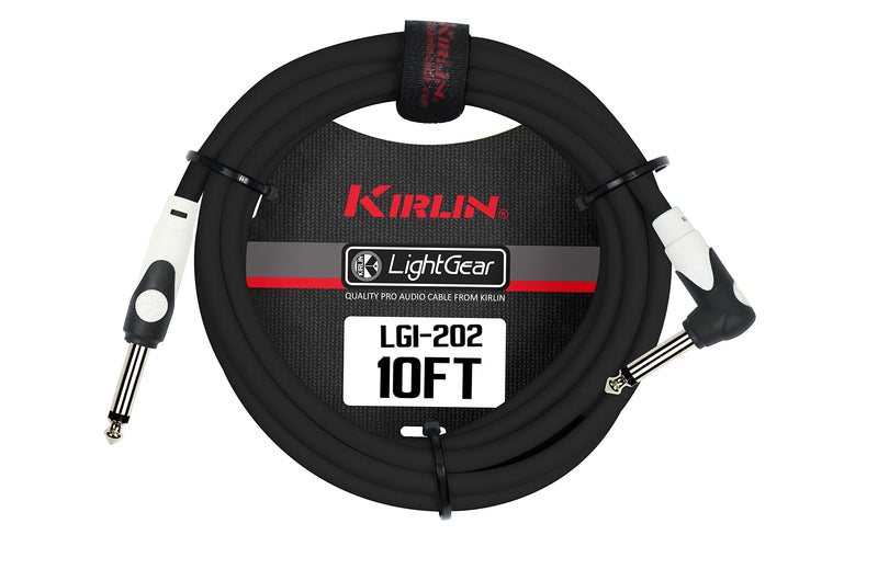 [AUSTRALIA] - KIRLIN Cable LGI-202-10/BK 10-Feet Straight to Right Angle 1/4-Inch Plug LightGear Instrument Cable with Black PVC Jacket 