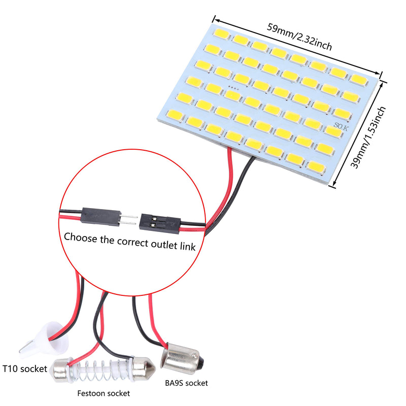 TABEN White Energy-Saving 5630 48-SMD LED Panel Dome Light Auto Car Interior Reading Plate Light Roof Ceiling Interior Wired Lamp+T10 BA9S Festoon Adapters DC 12V (Pack of 10) 10pcs