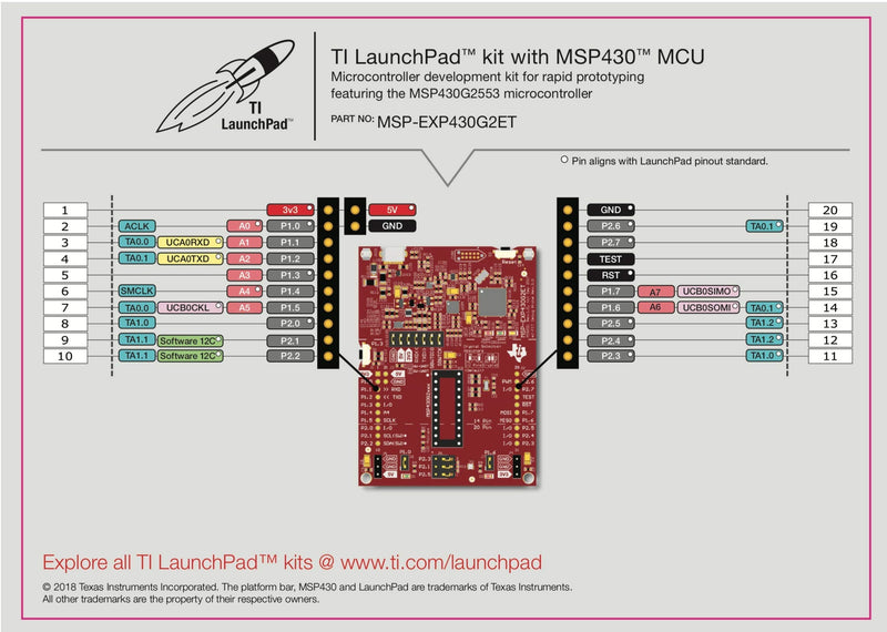 [AUSTRALIA] - Texas Instruments Value Line MSP430 LaunchPad - MSP-EXP430G2ET, 14-/20-pin DIP (N) Socket 