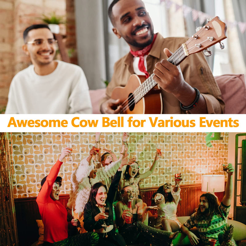 [AUSTRALIA] - Cowbells 2pcs,Steel Cow Bell 8 inch with Handle,Cheering Hand Bell for Sports Events,Football Games,Party,Farm,Hand Chimes Musical Instruments (8 inch, Black) 