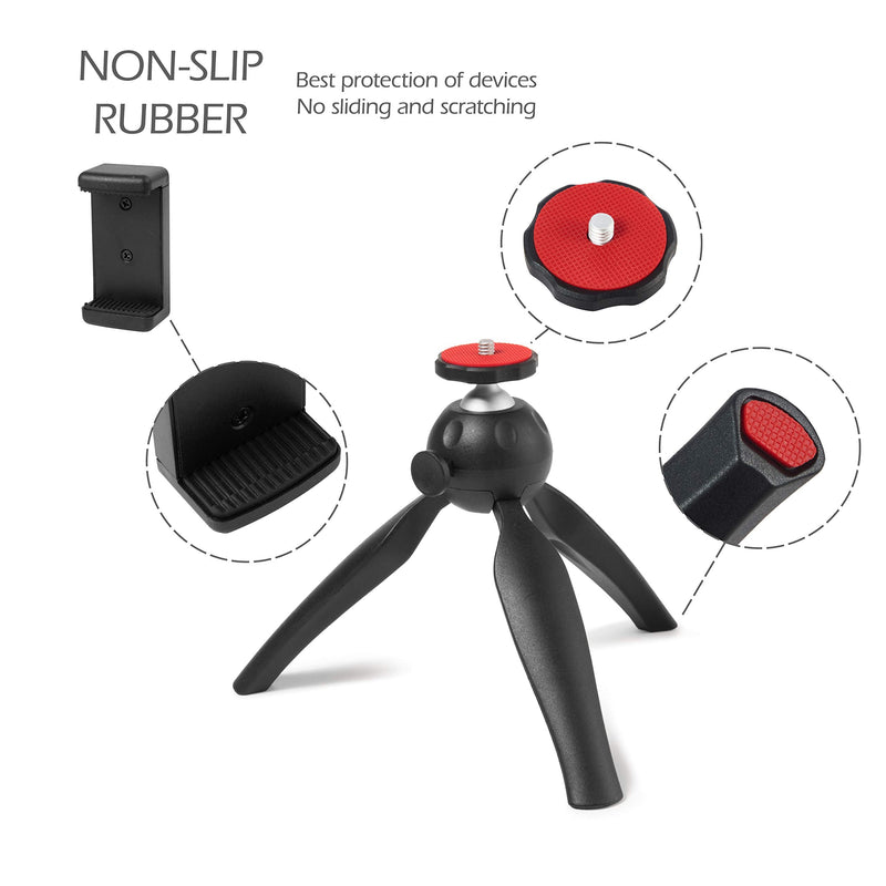 Polarduck Mini Tripod, Mini Phone Tripod Stand, Mini Tripod for iPhone/Compact DLSR/Samsung/Android Cellphone/Webcam/Projector with Universal Phone Mount & GoPro Mount, Fully Adjustable Angle Rotation