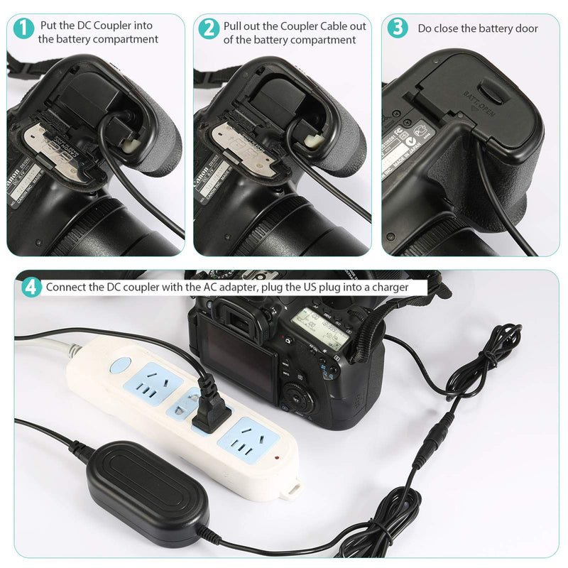 PowEver ACK-E6 Camera AC Power Adapter Replacement for LP-E6/LP-E6N Dummy Battery for Canon EOS 90D, 80D, 70D, 7D Mark II, 60D, 6D Mark II, 5D Mark II, 5D Mark III, 5D Mark IV, EOS R, R5, R6 Cameras