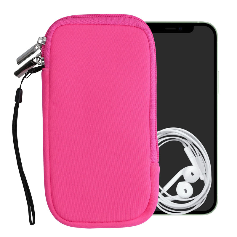kwmobile Neoprene Phone Pouch Size XL - 6.7/6.8" - Universal Cell Sleeve Mobile Bag with Zipper, Wrist Strap - Neon Pink XL - 6,7/6,8"