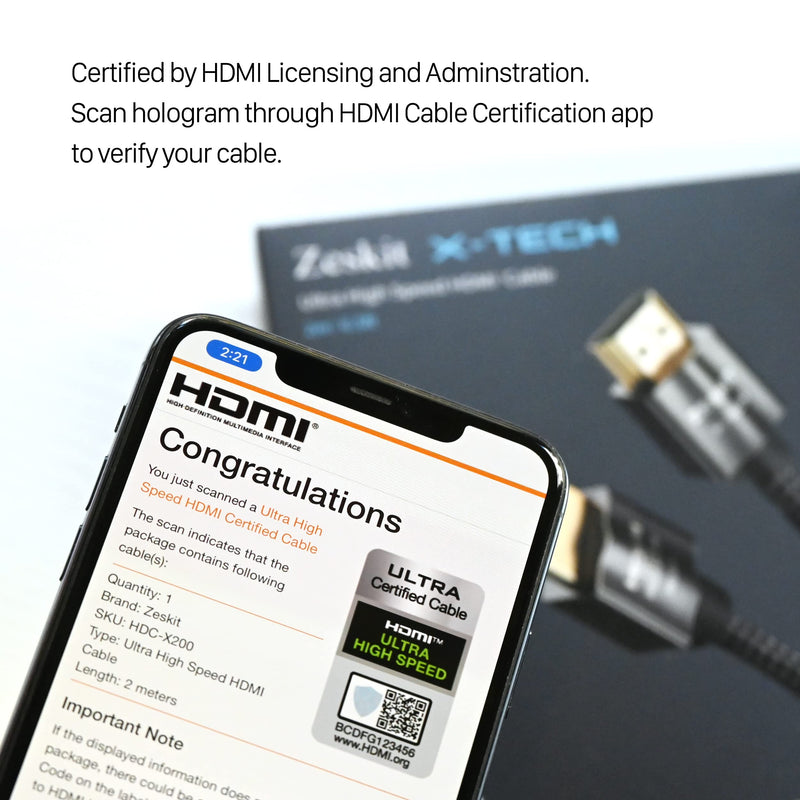 Zeskit X-Tech 48Gbps Ultra High Speed HDMI Cable 6.5ft, 8K60 4K120 144Hz eARC HDR HDCP 2.2 2.3 Compatible with Dolby Vision Apple TV 4K Roku Sony LG Samsung Xbox Series X RTX 3080 PS4 PS5 2m/6.5ft