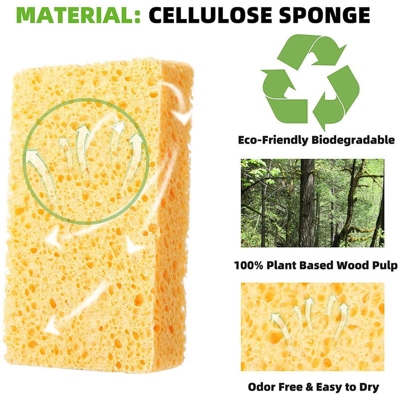 [AUSTRALIA] - Kitchen Sponges 6 pcs Multi-Use Heavy Duty Cellulose Scrub Sponge Dual-Sided Heavy Duty Cellulose Scrub Sponge Scratch Free Odor Resistant Easy to Dry and Reusable 4.3"x 2.8" x 0.8" 