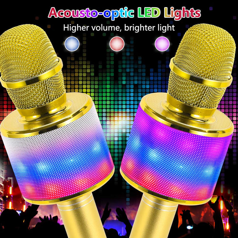 [AUSTRALIA] - Amazmic Kids Karaoke Machine Microphone Toy 3-12 Years Old Boys Girls Portable Bluetooth Microphone Machine Handheld with LED Lights, Gift for Children's Birthday Party, Home KTV(Gold) Gold 
