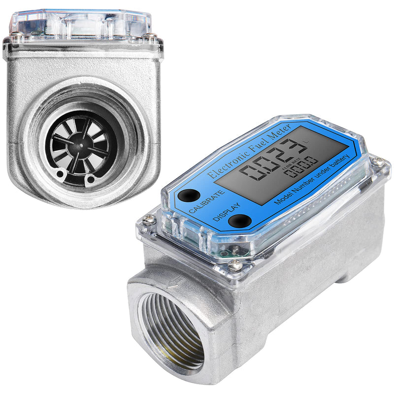 YFIXTOOL 1" Digital Turbine Flow Meter, LCD Digital Display Flowmeter, Gas Oil Fuel Flowmeter for Diesel, Kerosene, Gasoline, Aluminum Stainless Steel. Flow Rate of 10-100LPM(2.6-26GPM). 1inch