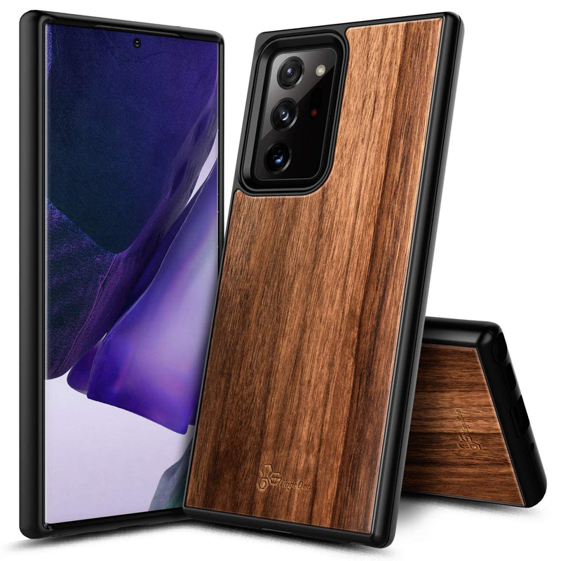 E-Began Case for Samsung Galaxy Note 20 Ultra/Note 20 Ultra 5G, Real Natural Walnut Wood [Every Piece is Unique], Dual Layer Hybrid Shockproof Protective Bumper Phone Case -Wood