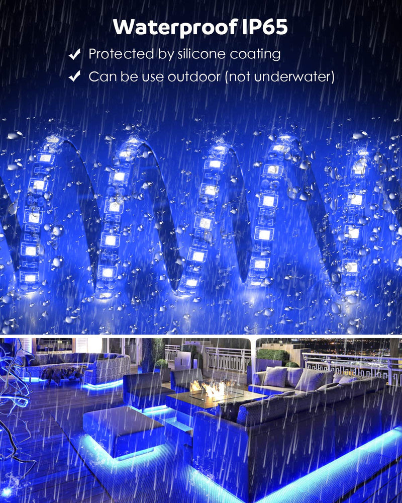 [AUSTRALIA] - Aclorol Blue LED Strip Lights Waterproof IP65 12V 16.4FT 5M 300Leds 5050 SMD Black PCB Flexible Blue LED Rope Light for Backlight Bedroom Home Kitchen Outdoor Holiday Party Decoration 