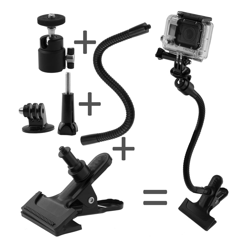 CamKix Clamp Mount Compatible with Gopro Hero 8, 7, 6, 5, Session, Hero 4, Session, Black, Silver, Hero+ LCD, 3+, 3, Compact Cameras and DJI Osmo Action