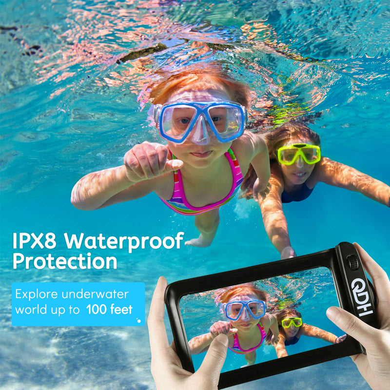 QDH Waterproof Phone Case IPX8 Underwater Bag Phone Pouch Cellphone Dry Bag with Lanyard for iPhone 12 Pro Max 11 Pro Max XR X 8 7 6 Plus Galaxy Note 10+ Pixel up to 6.8" Shower Phone Holder 2 Pack