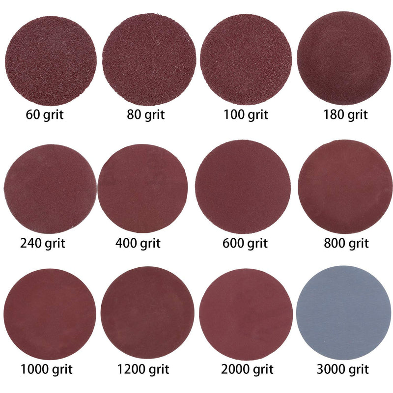 120 Pieces Sanding Discs Pad Hook and Loop Sandpaper Disc for Drill Grinder Rotary Tools, 12 Different Grits (60 to 3000 Grit, 10 Pieces Each Grit) (2 Inch) 2 Inch