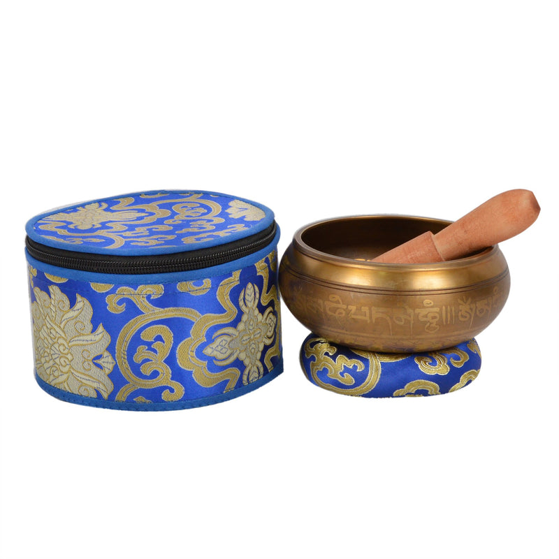 Meditation Tibetan Singing Bowl with Special Etching and protective pouch. For Healing, Relaxation & Mindfulness (BAJ 8-2) (B13) 12 X 12 X 7.5 cm
