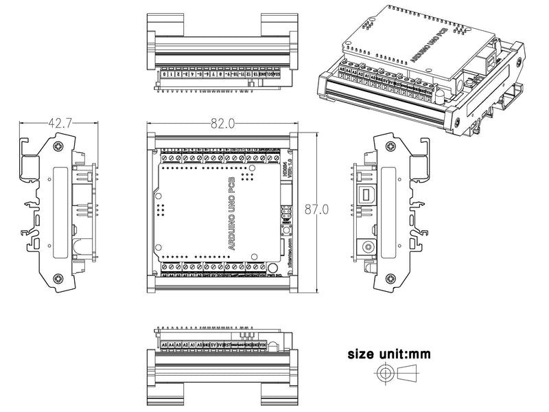 DIN Rail Mount Pinout Breakout Terminal Block Module for Arduino UNO R3