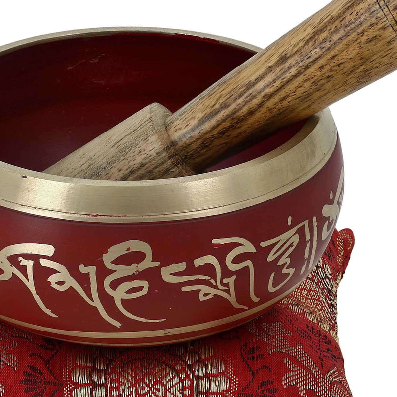 Tibetan Singing Bowl Meditation Red Art Buddhist Décor 4 Inch