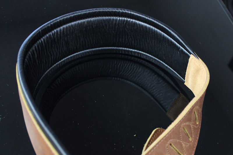 Iconic Leathers 3.25" Wide Natural Brown Dual Padded Leather Guitar and Bass Strap IL-5NatBrn