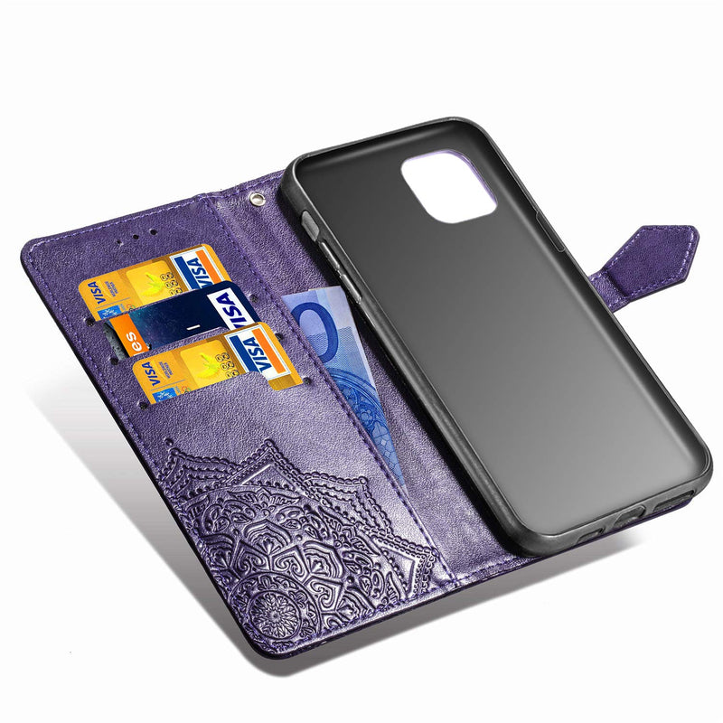 iPhone 12 Mini 5.4" Case Shockproof PU Leather Flip Wallet Phone Cases Mandala Folio Slim Fit Magnetic Protective Cover Soft TPU Bumper with Stand Card Holder Slots for iPhone 12 Mini 5.4" Purple