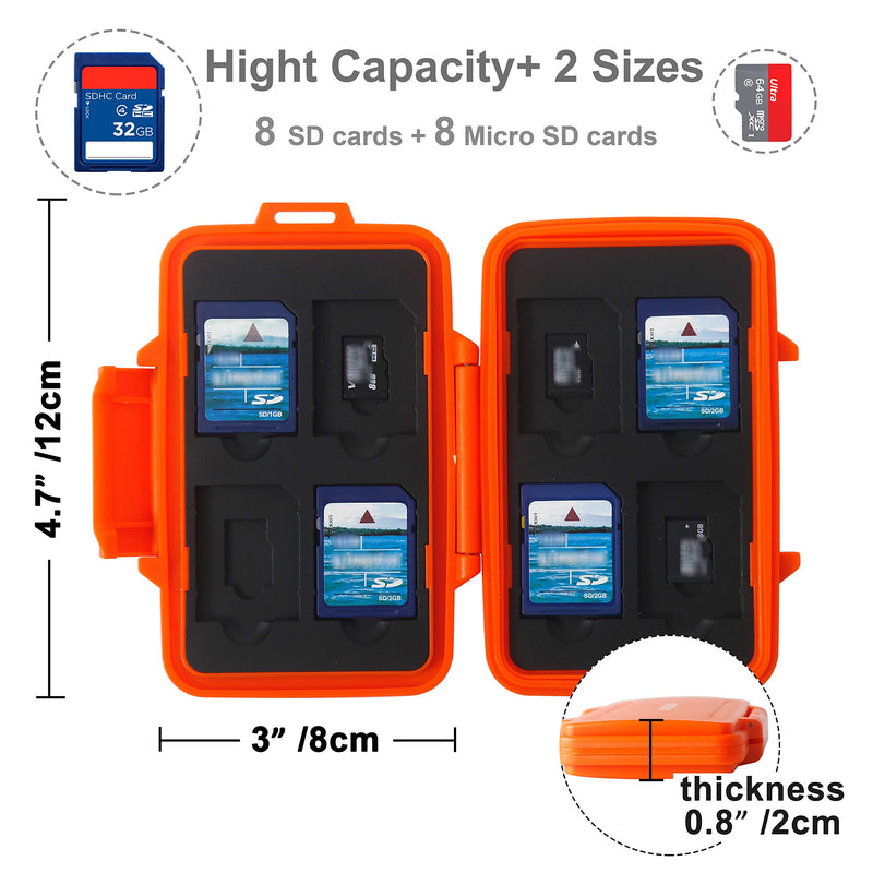 SKOLOO SD Card Case Waterproof Memory Card Holder Micro Storage & Wallet for Card, Orange