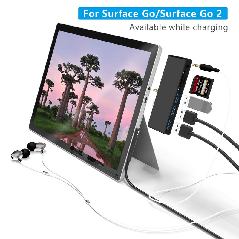 Surface Go/Surface Go2 Hub, 6-in-2 USB C Surface Go/Go 2 Docking Station with USB 3.0+2 USB2.0 Ports, 3.5mm Earphones Jack,SD/TF Card Reader(Surface Go/Surface Go 2 Adapter)
