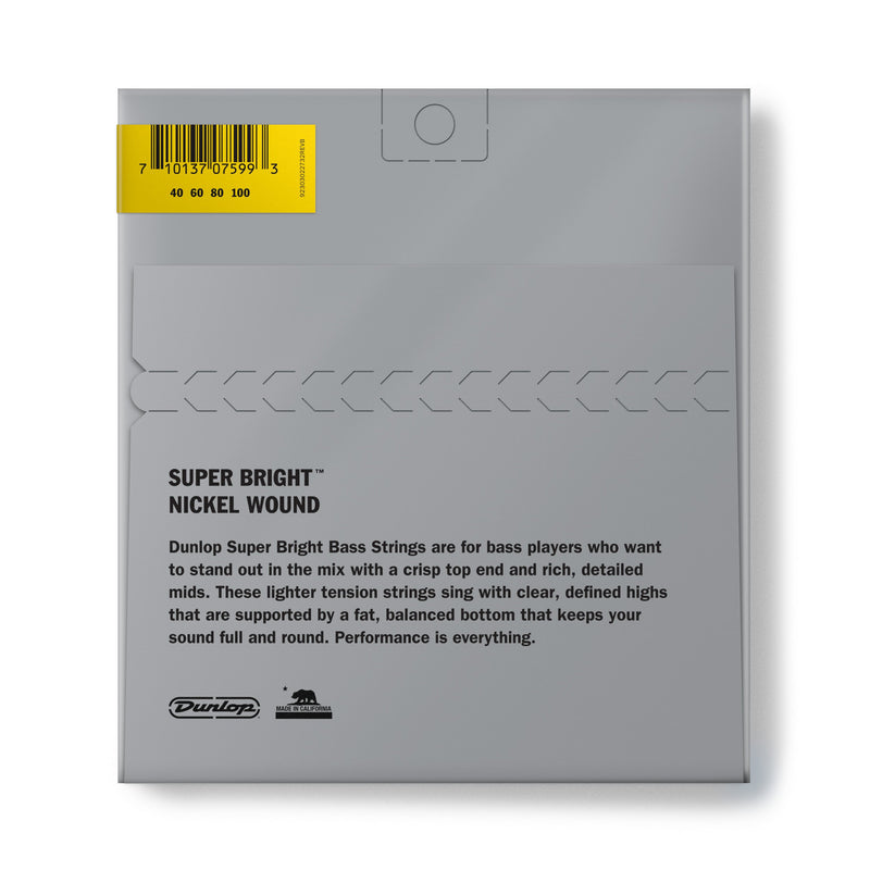 Dunlop DBSBN40100 Super Bright Bass Strings, Nickel Wound, Light, .040–.100, 4 Strings/Set