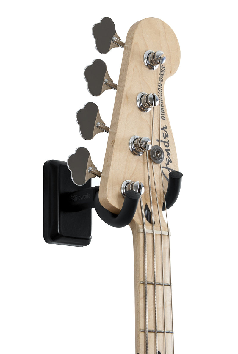 Gator Frameworks Wall Mounted Guitar Hanger with Black Mounting Plate; Fits Both Acoustic and Electric Guitars (GFW-GTR-HNGRBLK)