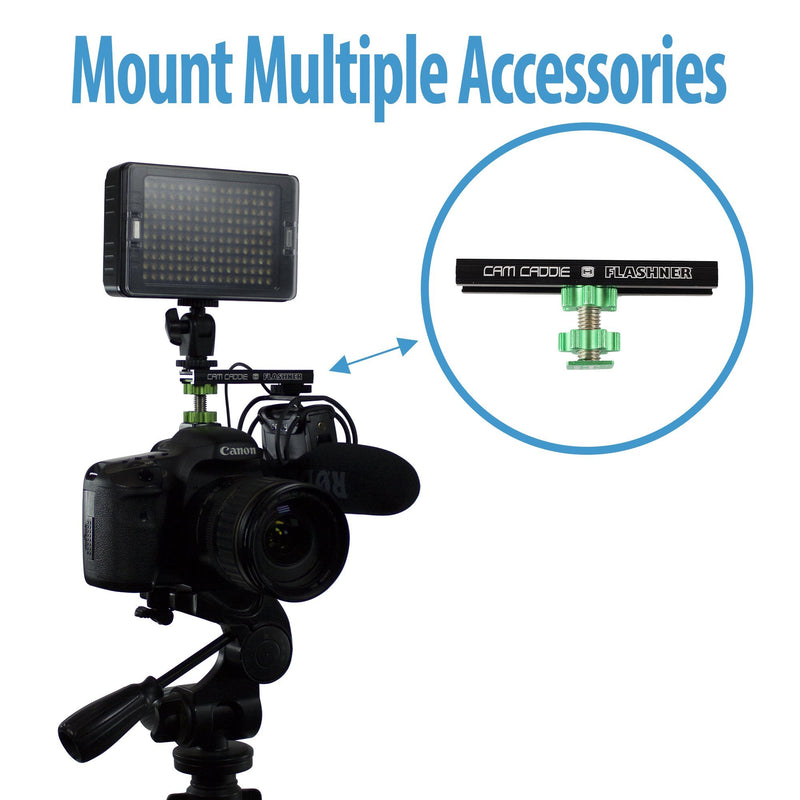 Cam Caddie 4 - inch Cold / Hot Shoe Extension - Mount Multiple Accessories LED Lights Microphone + Monitors for Canon Nikon Panasonic Sony DSLR Mirrorless Video Camera (4 inch / 10 Centimeter) 4 Inch Black / Green