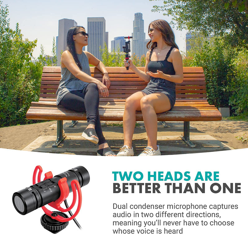 Movo DoubleMic Two-Sided Supercardioid Video Shotgun Microphone for iPhone, Android, Smartphones or DSLR Camera - Dual Capsule External Mic for Vlogging, Filmmaking, Interviews, YouTube, Recording