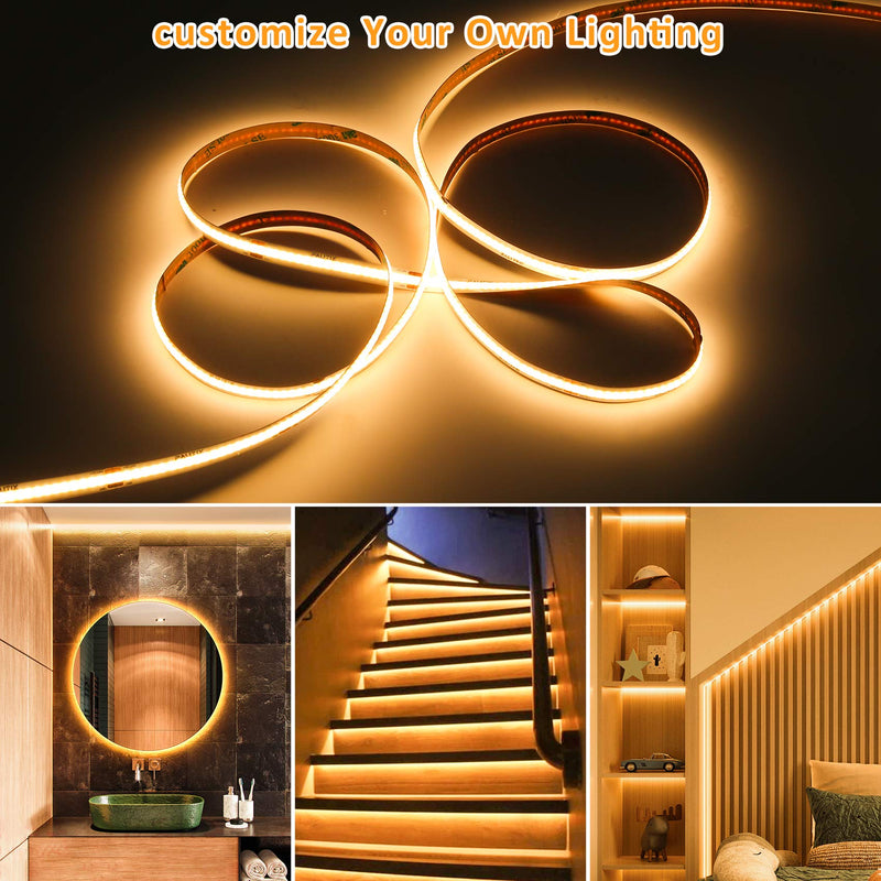 COB LED Strip Lights Super Bright,PAUTIX 20ft/6.1m Warm White 2700K CRI90+ Flexible LED Tape,DC24V for Cabinet Home DIY Lighting Projects with 1pcs COB Connector Wire(Power Supply Not Included) 2700K/20ft