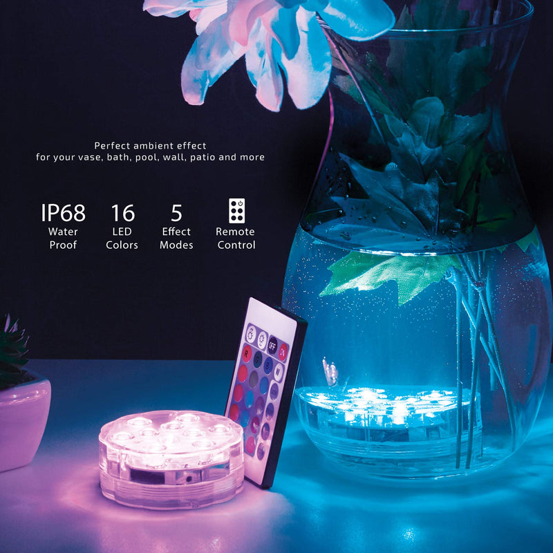 [AUSTRALIA] - SpotGlo Submersible LED Lights Waterproof Remote Control Lights RGB Changing LED Lights Battery Operated for Pond Pool Fountain Aquarium Vase Hot Tub Bathtub Event Party and Home Decoration 2 Pack 