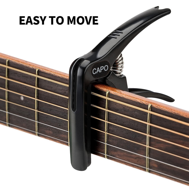 Guitar Capo, 3-in-1 multifunction capo for Acoustic and Electric Guitars (Free bonus 4 picks) with Pick Holder and Pin Puller, Guitar Accessories, Black color